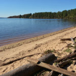 An image of Lake Marion with a small beach and vistic forest horizon line in the Central SC Region